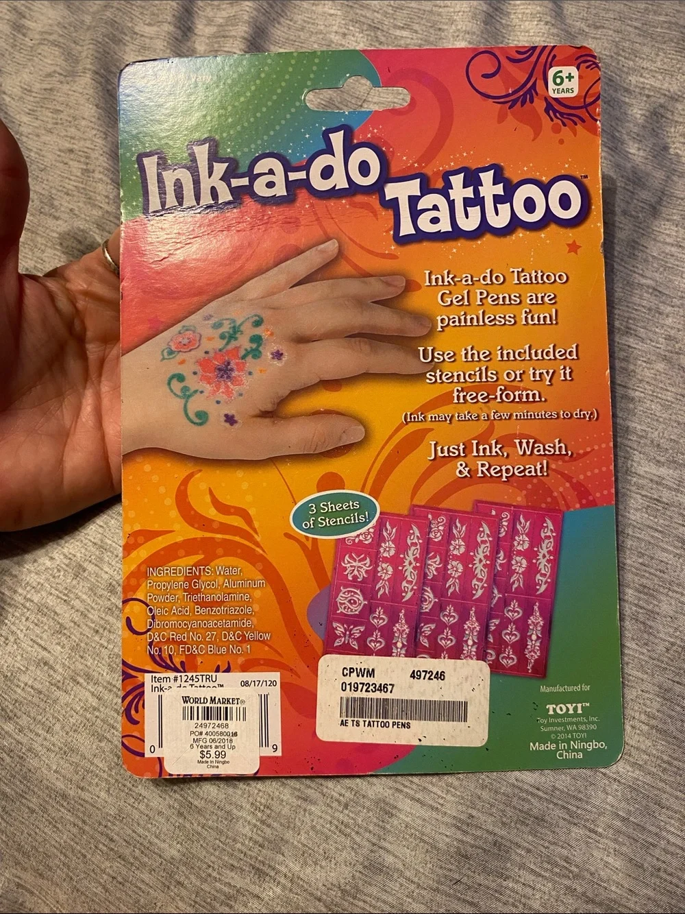 Ink-a-Do Tattoo Gel Pens w/ Stencil Sheets NEW